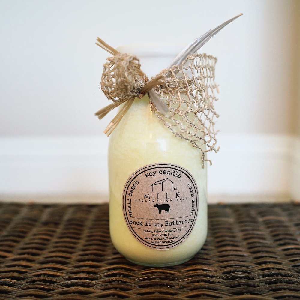 Milk Reclamation Barn Suck it Up Buttercup Milk Bottle Candle, 13 oz.